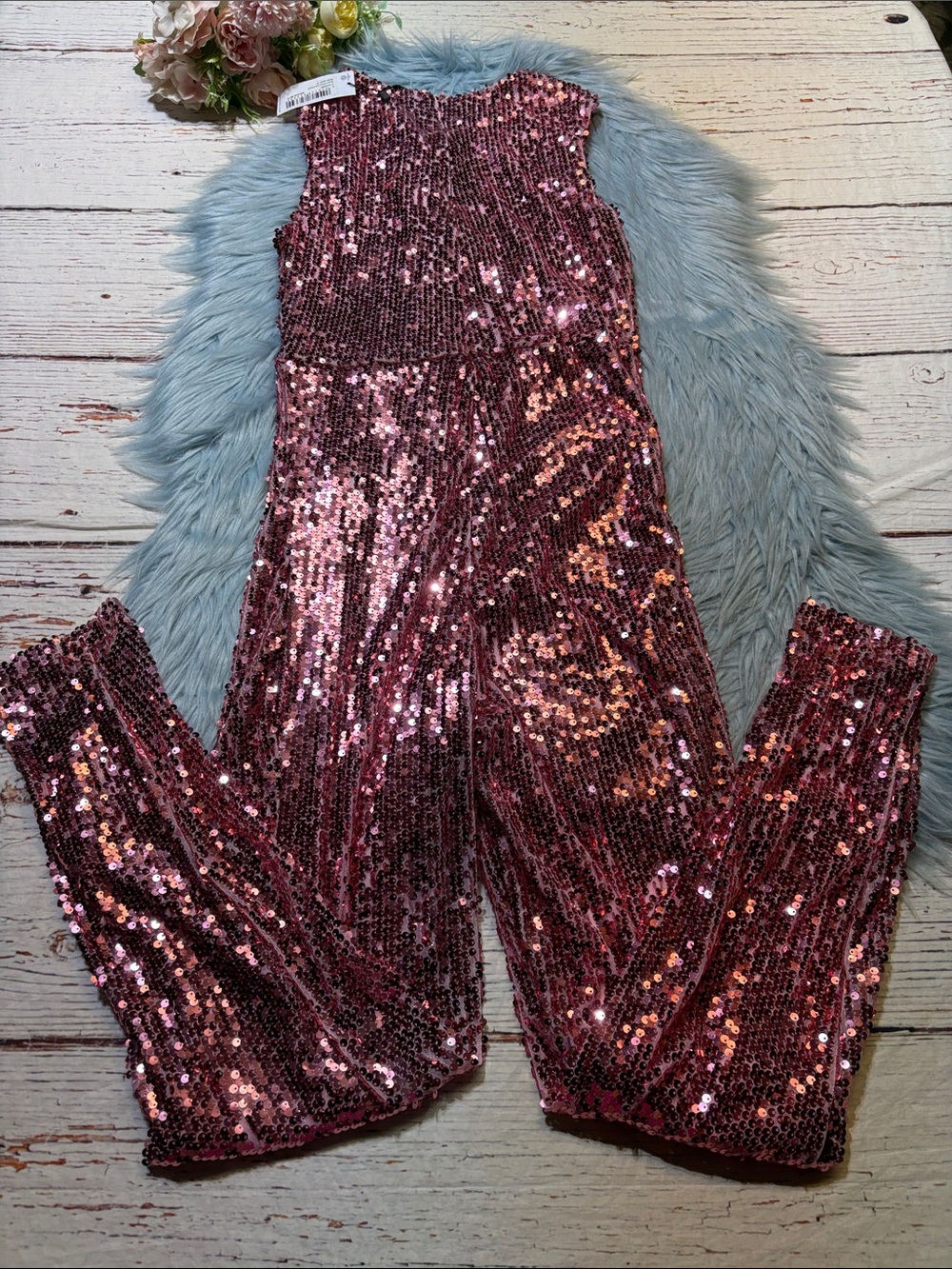 NWT Nasty Gal Rose Gold Sequin Skinny Leg Catquit Jumpsuit sz 6 - Picture 9 of 9